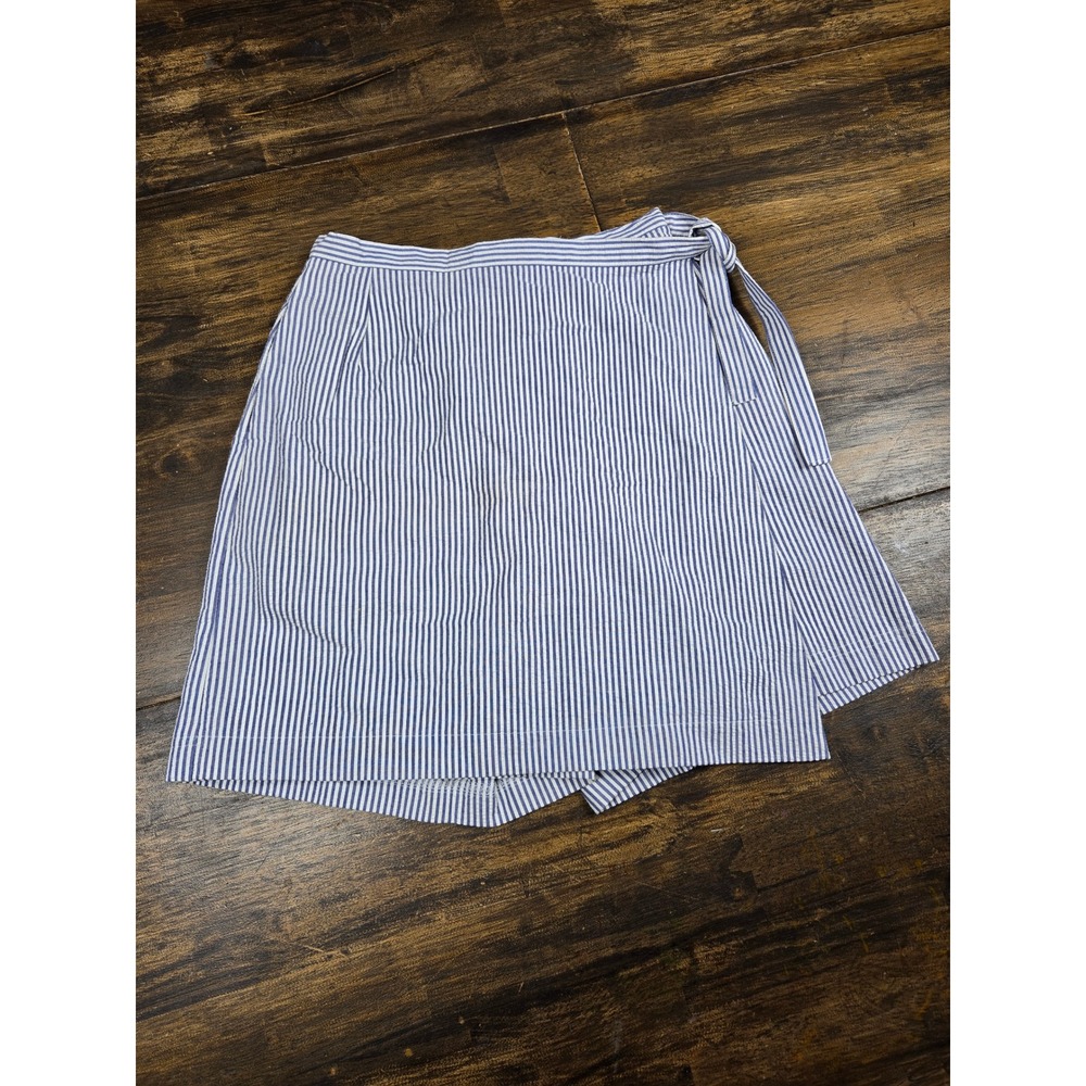 Loue 40 Blue White Striped Wrap Front Skort Side Tie Nautical Summer Mini Shorts